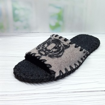 Мужские фетровые тапочки, рисунок тигр, Vends, бежевые
