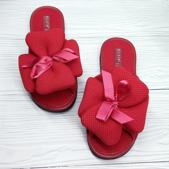 Красные женские тапочки тм Белста, подошва - микропора, украшены большим бантиком