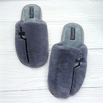 Мужские тапочки, серые, мех