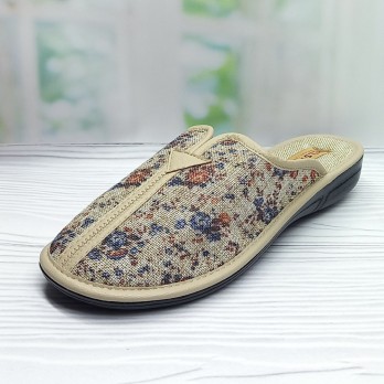 Женские домашние тапочки, Белста, бежевые цветочный принт