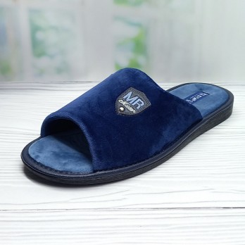 Мужские домашние тапочки Белста велюровые, синие, открытые