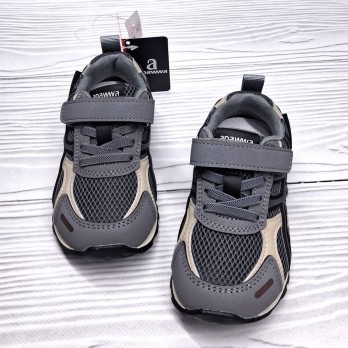 Кроссовки для мальчика, серые, верх сетка, застёжки на липучках.