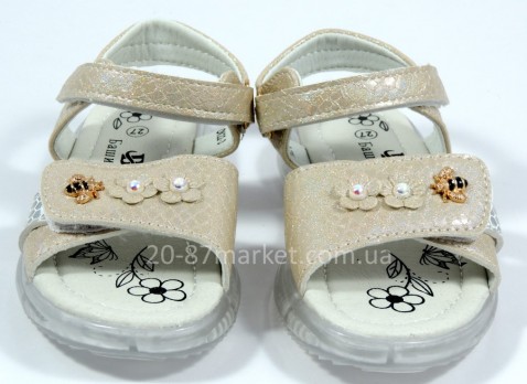 Босоножки для девочки на липучках, цвет бежевый