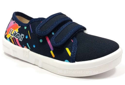 Синие кеды на липучках с принтом I Like it