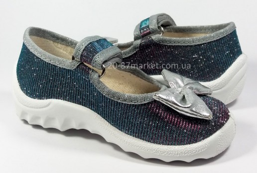 Тапочки на липучках, серые, голографические, бантик