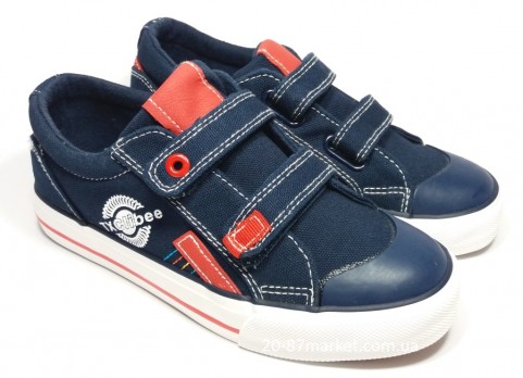 Кеды на липучках для мальчика синего цвета и белой подошвой