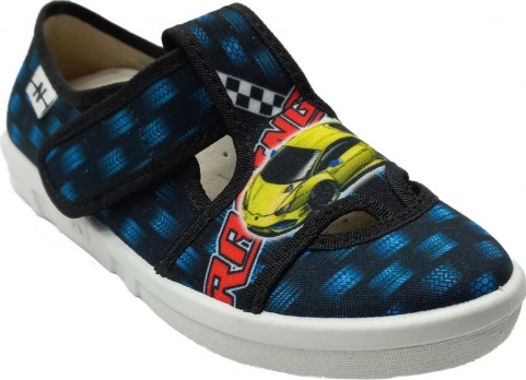 Тапочки тёмносиние на липучках, принт автомобиль