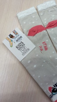 Шкарпетки дитячи, світло-бежевий, вишивка "кицька"