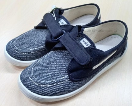 Слипоны на липучках, серые/синие 