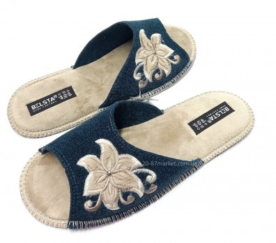 Женские тапочки изумрудного цвета, вилюровая стелька