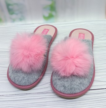 женские тапочки Belsta (Белста), закрытый носок, розовый натуральный мех
