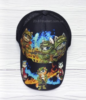 Бейсболка для мальчика, сетка, принт: Боевые коты