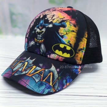 Детская бейсболка сетка, чёрная, принт: Бетмен
