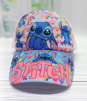 Розовая бейсболка, принт стич, для девочки