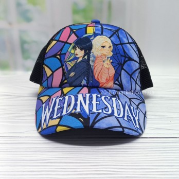 Бейсболка сетка лето, для девочки, принт: Бейсболка детская с сеткой, арт.34143 р.52-55, синяя, принт: Wednesday