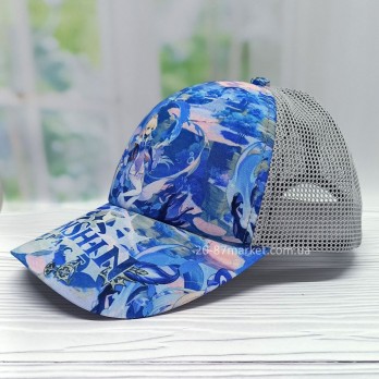 голубая бейсболка для девочки, сетка, Бейсболка детская с сеткой, арт.34140 р.52-55, голубая, принт: Genshin