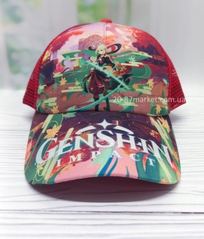 Бейсболка для девочки, красный принт:  Genshin