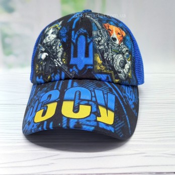 Детская бейсболка, сетка, синяя, стильный принт