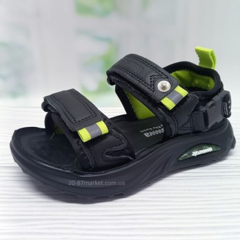 Босоножки для мальчика, липучки, открытые, цвет чёрный, светоотражающие элементы