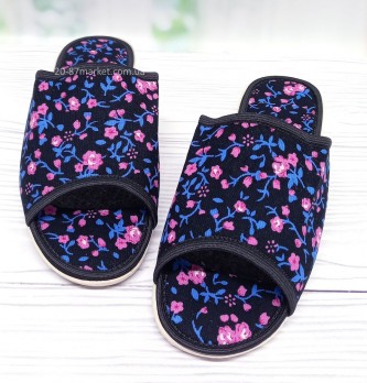 Тапочки белста женские, чёрные, цветочный принт