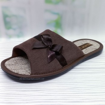 Тапочки белста коричневые, женские, украшены атласным бантиком
