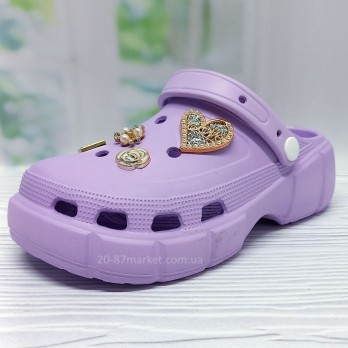 Кроксы для девочки, фиолетовые, стразы, джибитсы
