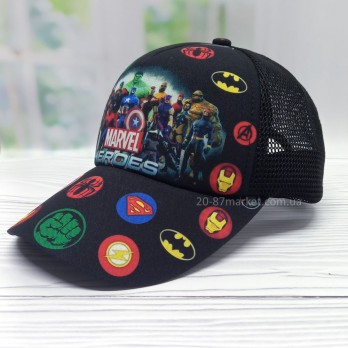 Бейсболка детская, чёрного цвета, стильный принт - Супергерои