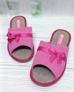 Тапочки Белста женские, открытые, розовые, украшение - атласный бантик